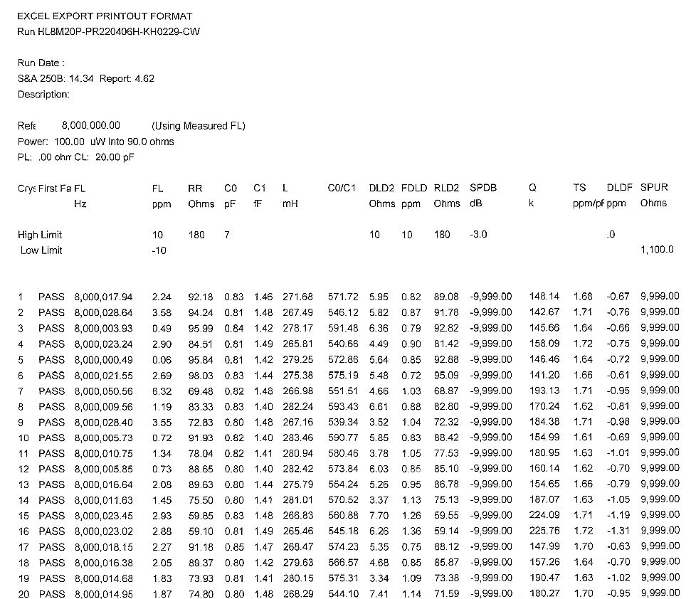 无源贴片晶振SMD3225 8MHz测试数据