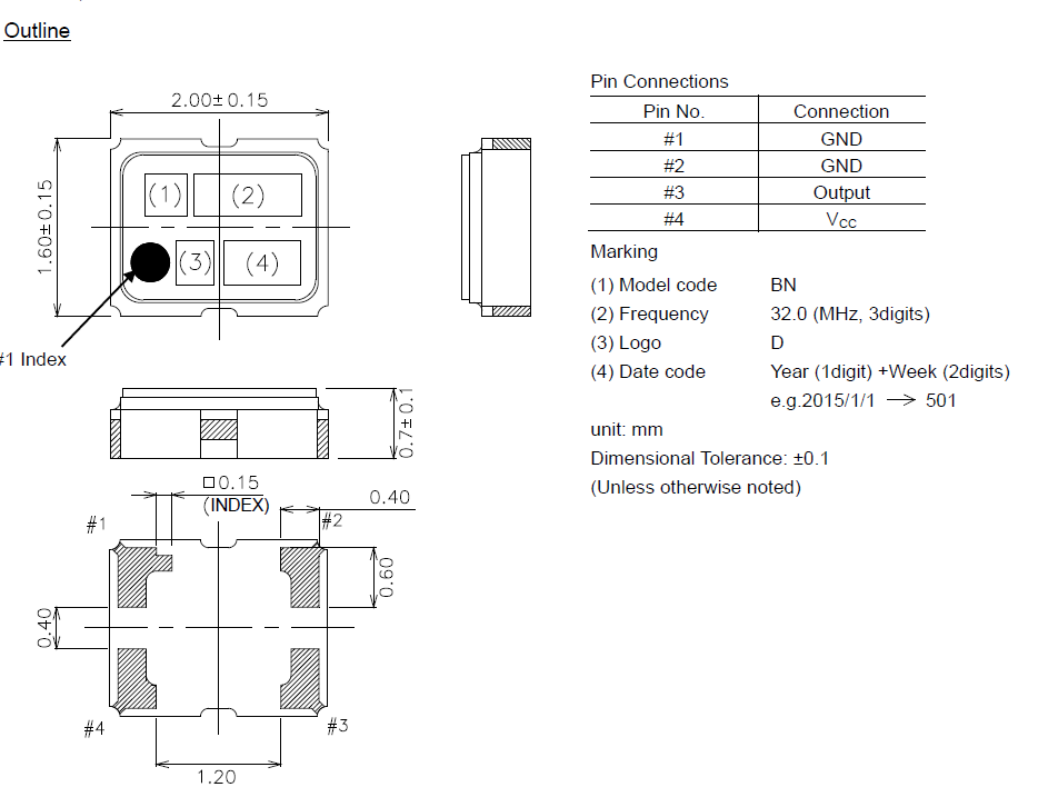 &plusmn;0.5PPM TCXO2016温补晶振32MHz 1XXD32000MBA规格及使用说明