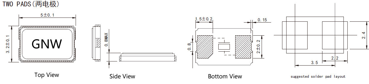 无源贴片SMD5032晶振16.9344MHz封装尺寸及电气参数介绍